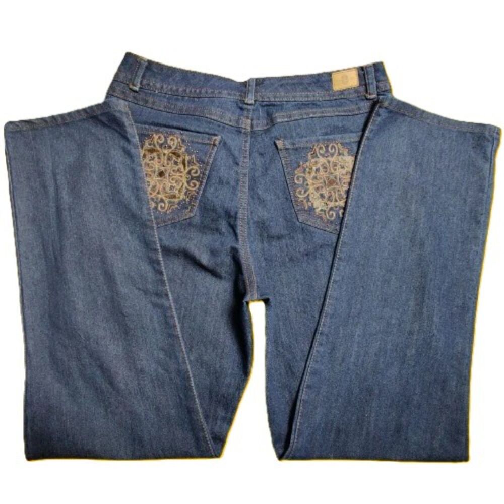 Bandolino Women’s Bootcut Jeans Size 12 Dark Wash Embroidered Pockets Stretch